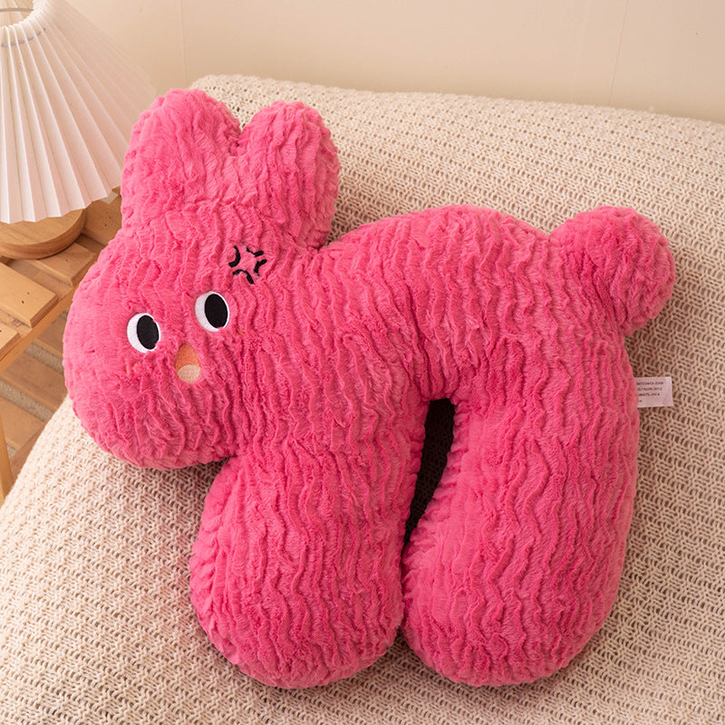 pink bunny (rabbit) plush animal U-shaped pillow has a unique and eye-catching appearance, Comfortable and soft, suitable for various scenes