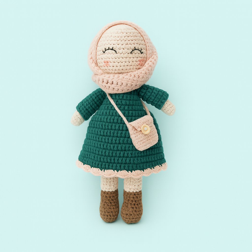 Finished Hand-knitted Muslim Doll Plush Toy Dark Green
