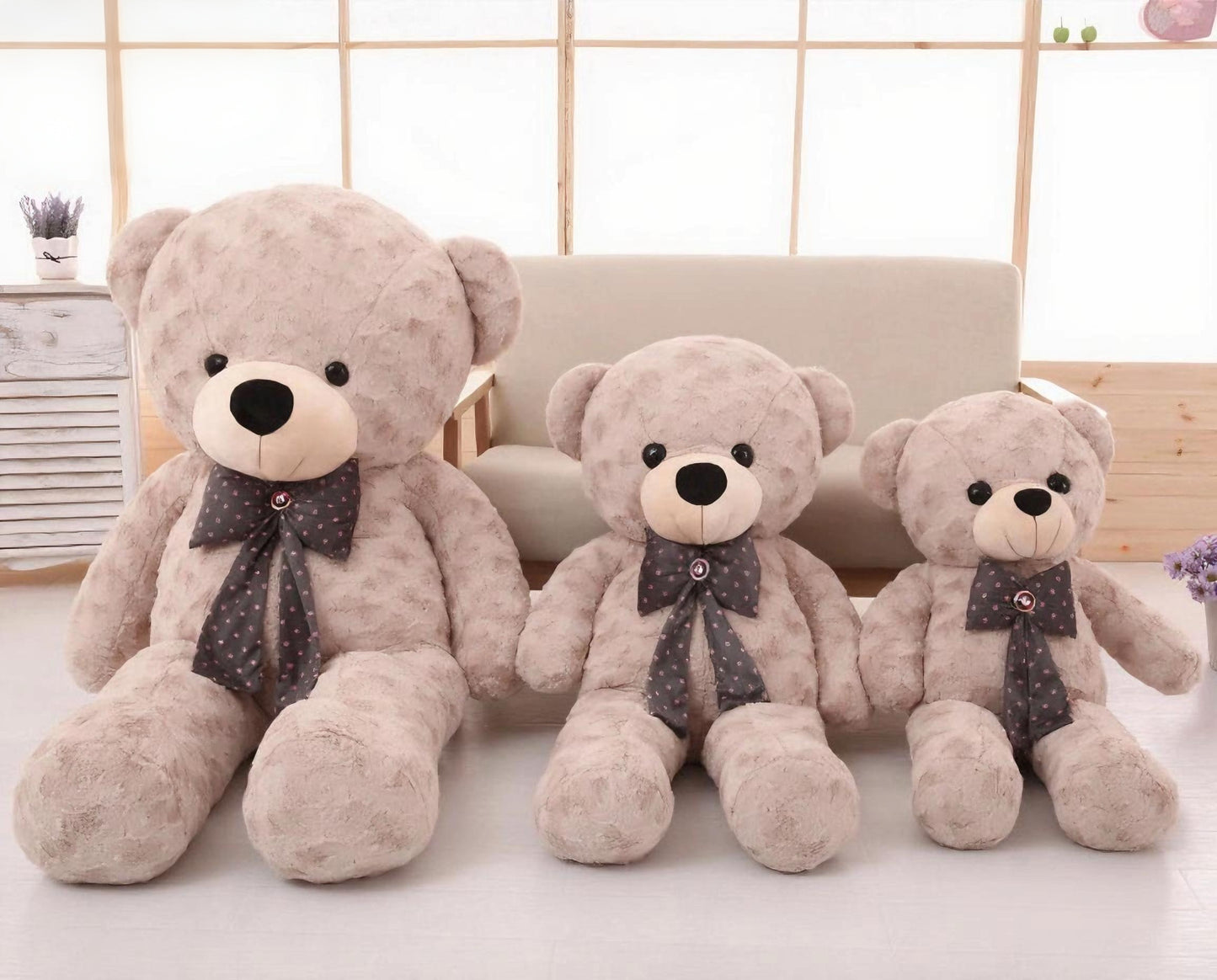 This large teddy bear plush toy is made from high-quality, soft velvet and filled with plush PP cotton to provide gentle comfort. Featuring a charming polka dot bow tie, it’s perfect as a cozy sleeping pillow or a thoughtful birthday gift for girls.
