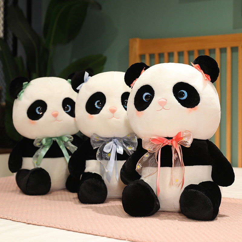Customized Panda Doll Bear Plush Toy With Ribbon