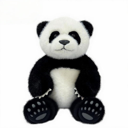 Lifelike giant panda plush toy, classic black and white color scheme, cute sitting posture