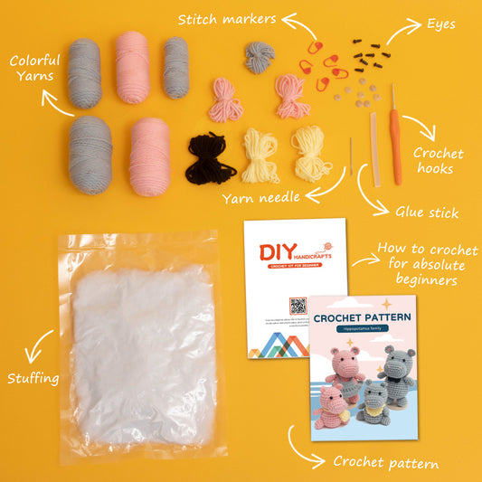 DIY Hippo Family Crochet Kit