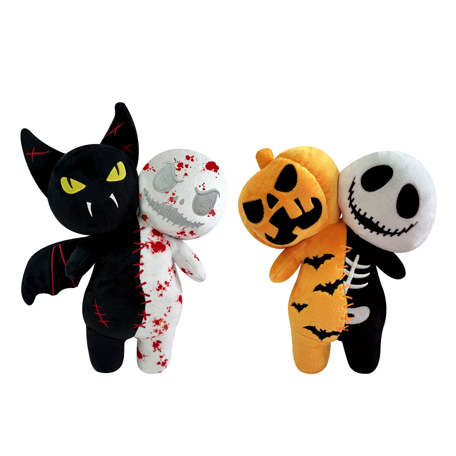 Halloween horror plush toys that glow at night - pumpkin skull doll and ghost bat doll.Two-in-one horror matching design, full of creativity, perfectly fits the Halloween theme.