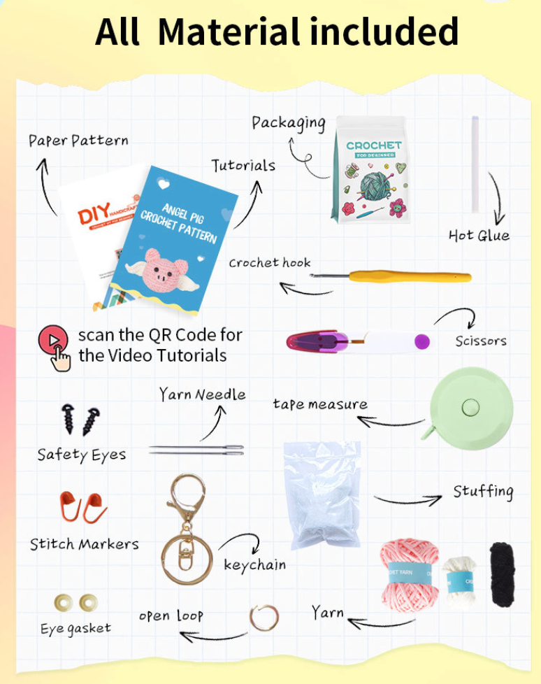 DIY Angel Pig Pendant Doll Crochet Kit