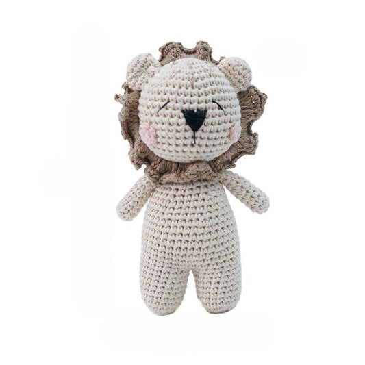 This is a pure hand-knitted lion with fluffy mane and rosy cheeks. It does not require glue, is made of pure cotton, feels soft, is safe and environmentally friendly, and is no problem for babies to bite.