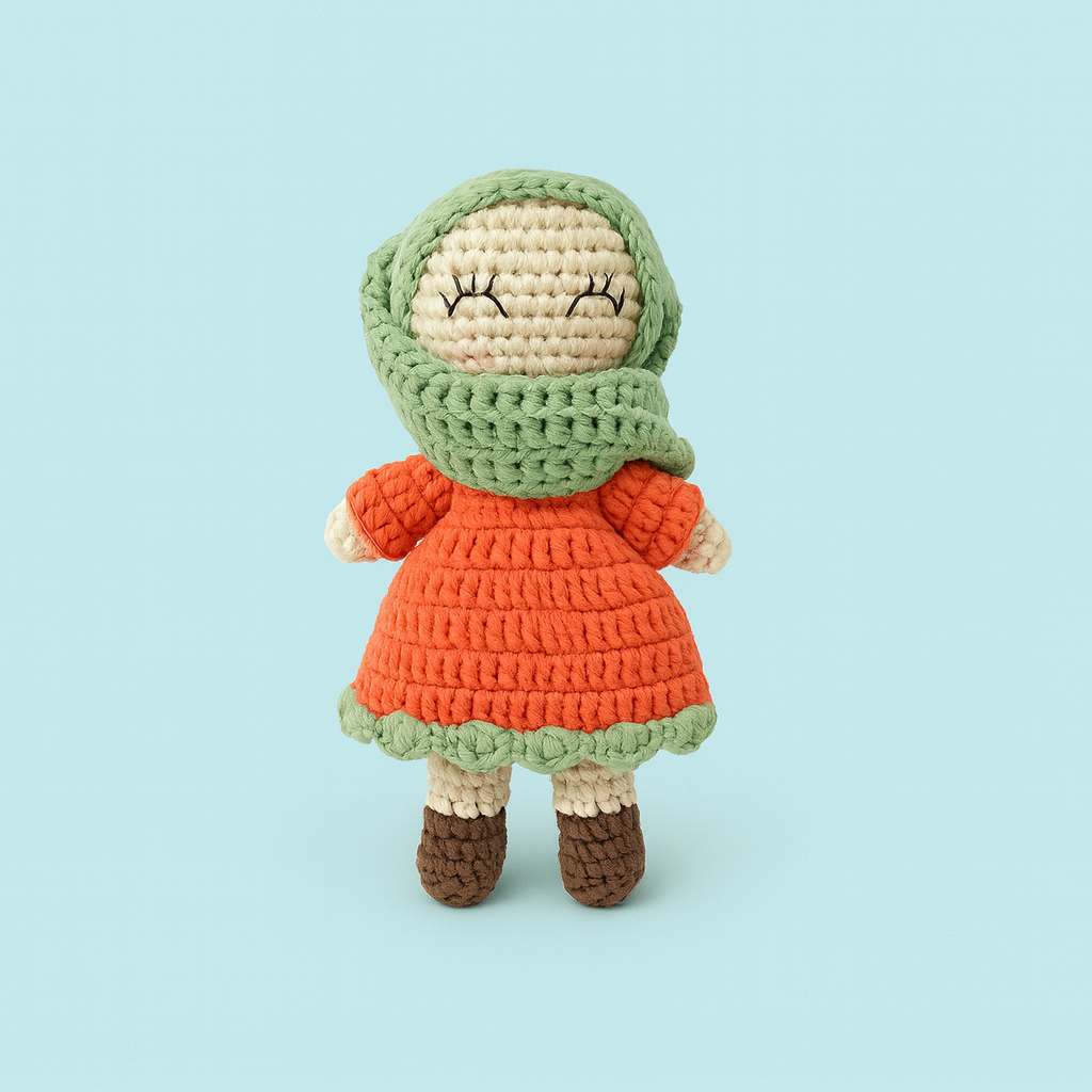 Finished Hand-knitted Muslim Doll Plush Toy Orange Red
