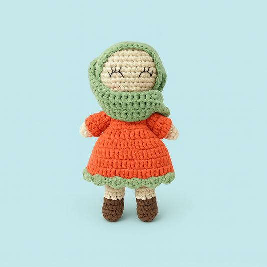 Finished Hand-knitted Muslim Doll Plush Toy Orange Red