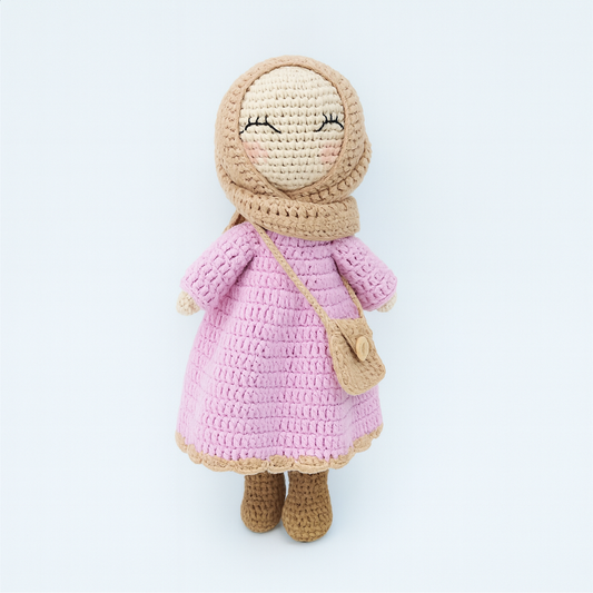 Finished Hand-knitted Muslim Doll Plush Toy Pink-purple