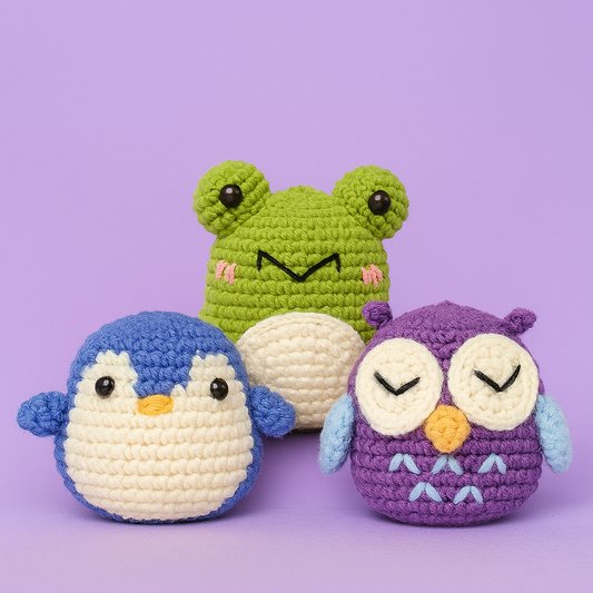 DIY Frog Penguin Owl Doll Crochet Combination Kit