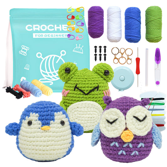 DIY Frog Penguin Owl Doll Crochet Combination Kit