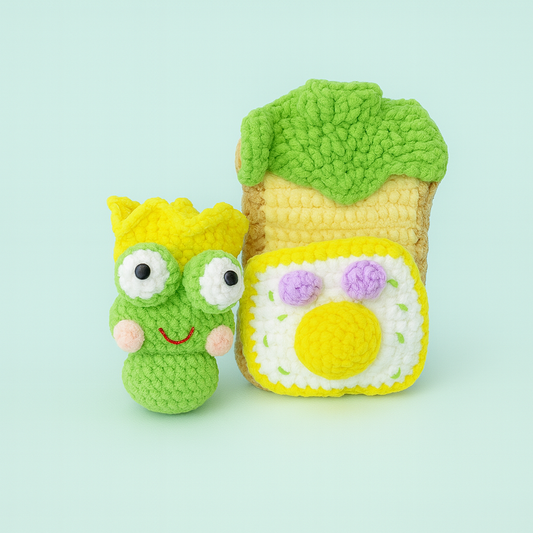 Finished Handmade Crochet Frog Toast Plush Toy Doll