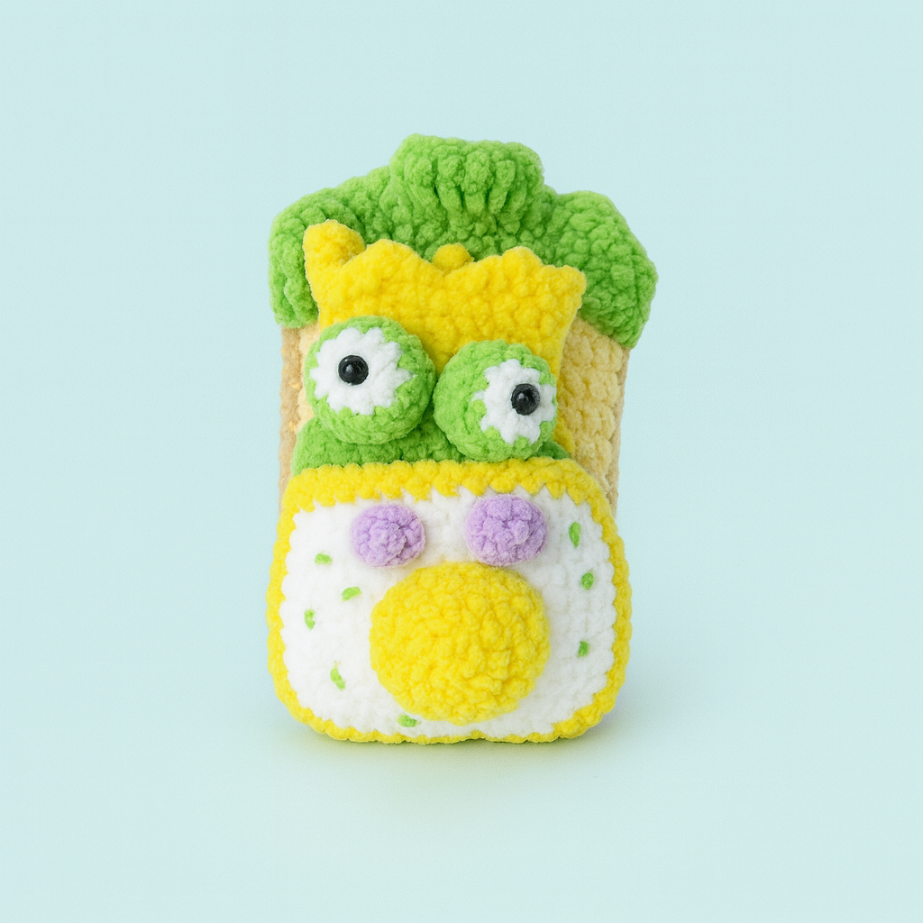 Finished Handmade Crochet Frog Toast Plush Toy Doll