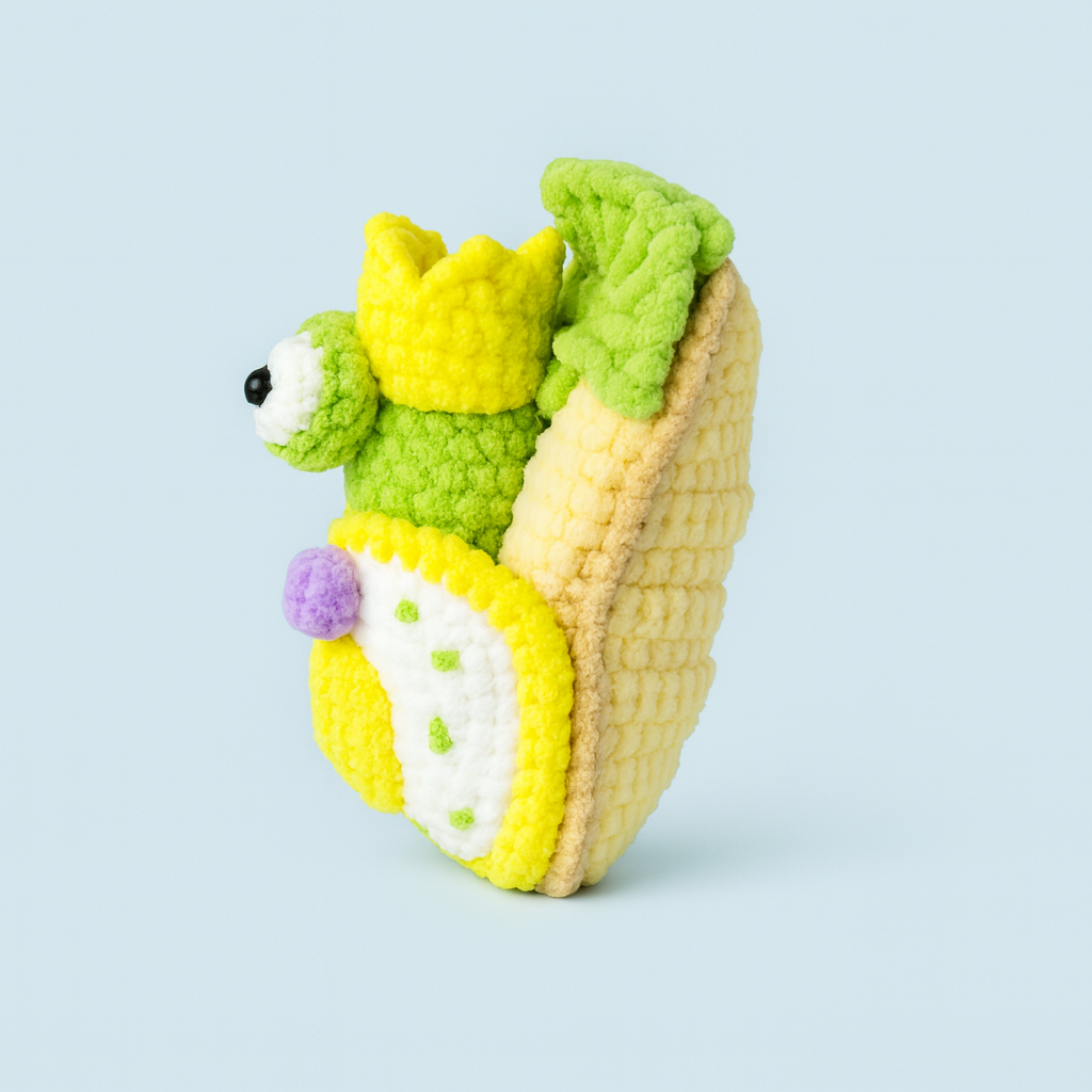 Finished Handmade Crochet Frog Toast Plush Toy Doll