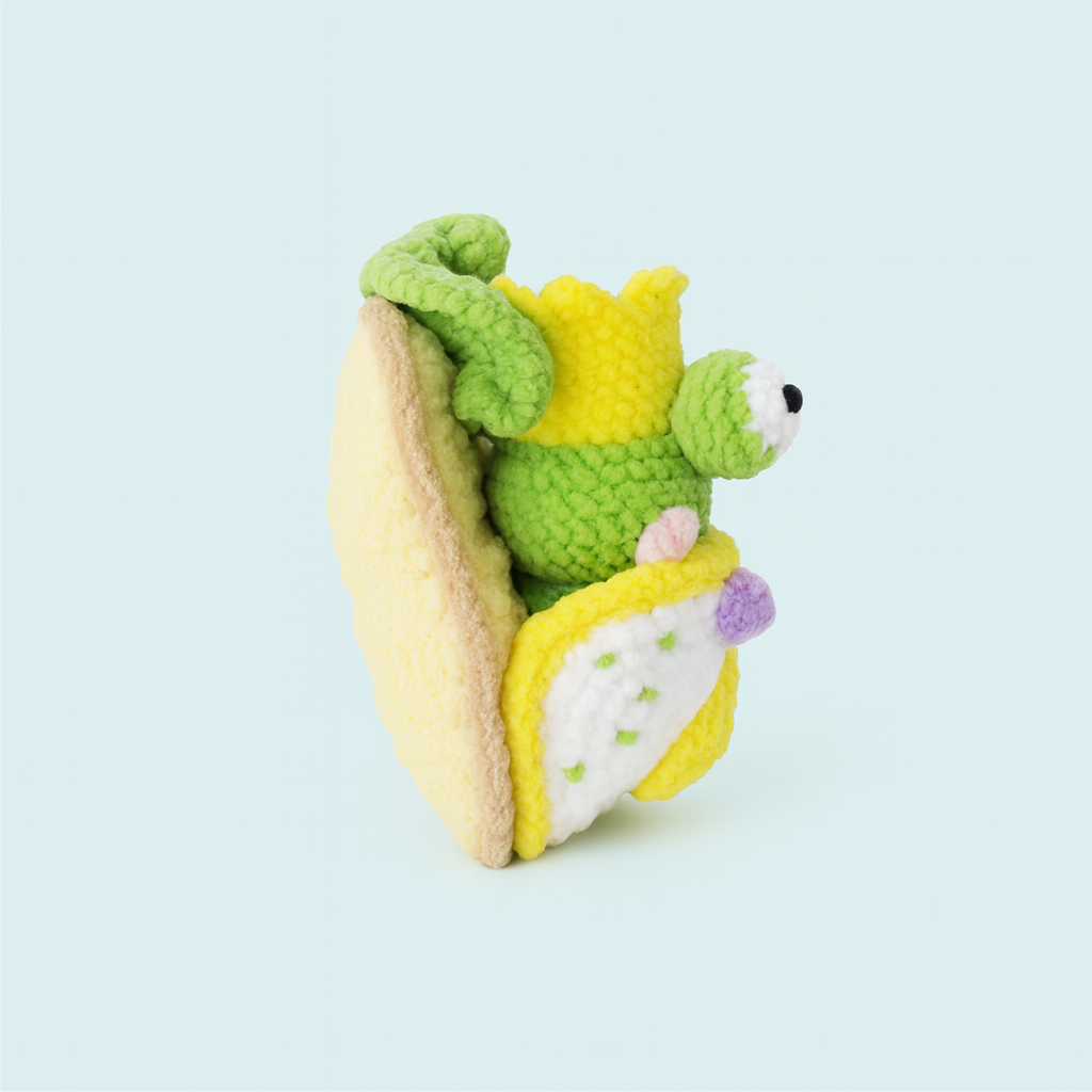 Finished Handmade Crochet Frog Toast Plush Toy Doll