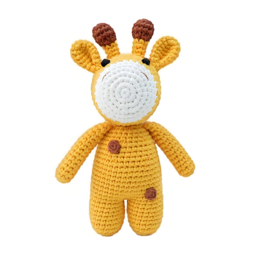 The giraffe, without a long neck, is exquisitely designed and paired with a goose yellow hue.It does not require glue, is made of pure cotton, feels soft, is safe and environmentally friendly, and is no problem for babies to bite.