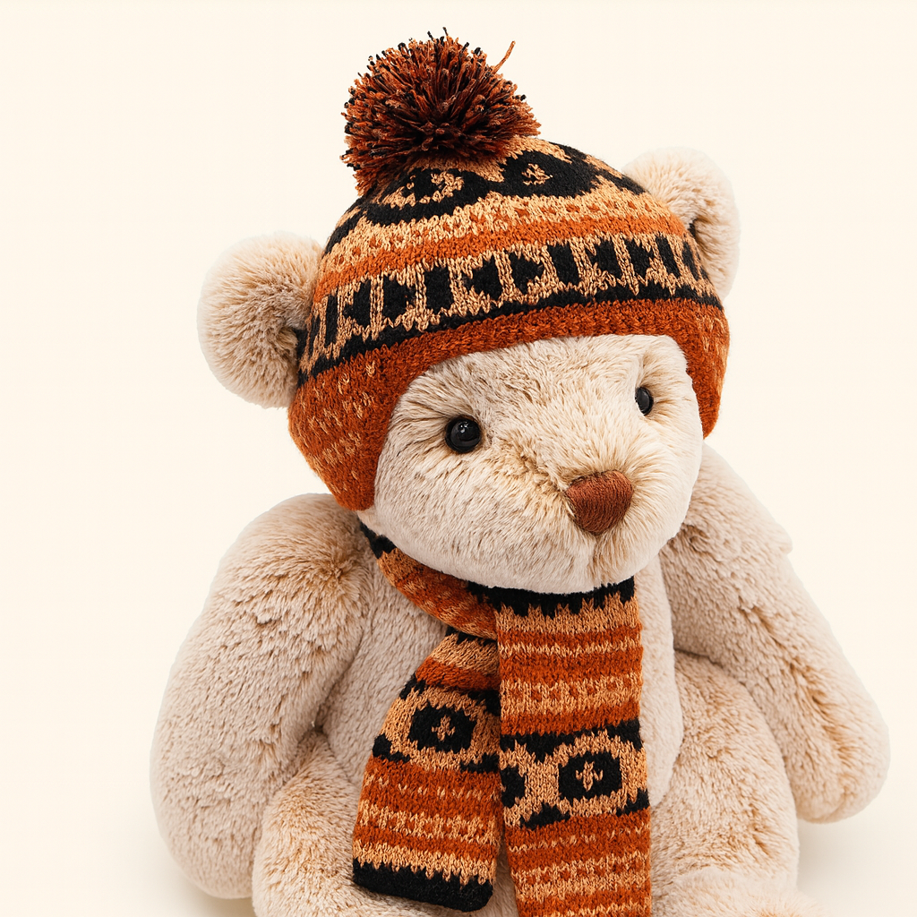 Teddy bear stuffed toy doll wearing a British style hat and scarf （14.9 in）