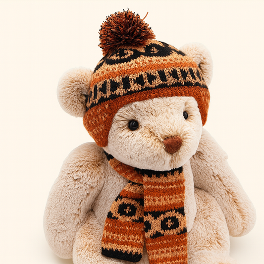 Teddy bear stuffed toy doll wearing a British style hat and scarf （14.9 in）
