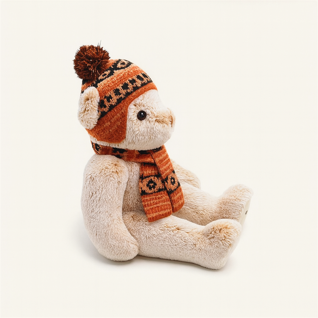 Teddy bear stuffed toy doll wearing a British style hat and scarf （14.9 in）