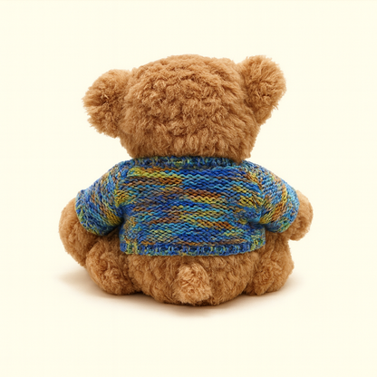 stylish brown teddy bear on a colorful knitted sweater plush toy doll