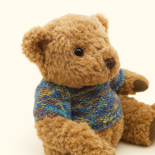 stylish brown teddy bear on a colorful knitted sweater plush toy doll