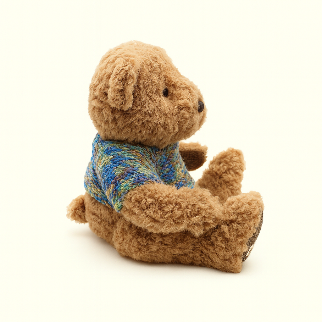 stylish brown teddy bear on a colorful knitted sweater plush toy doll