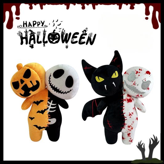 Halloween horror plush toys that glow at night - pumpkin skull doll and ghost bat doll.Two-in-one horror matching design, full of creativity, perfectly fits the Halloween theme.