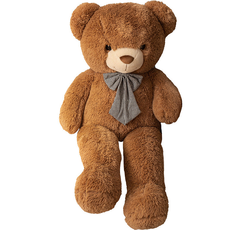 Adorable large brown teddy bear plush toy with stylish plaid collar - perfect cuddly gift. You can choose the size, warm companionship, and provide a full sense of security