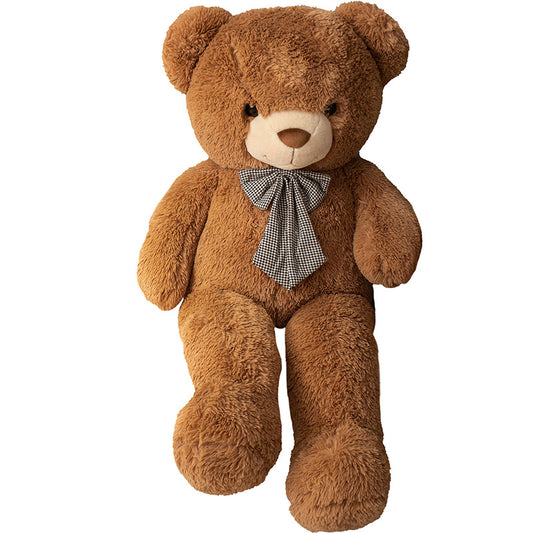 Adorable large brown teddy bear plush toy with stylish plaid collar - perfect cuddly gift. You can choose the size, warm companionship, and provide a full sense of security