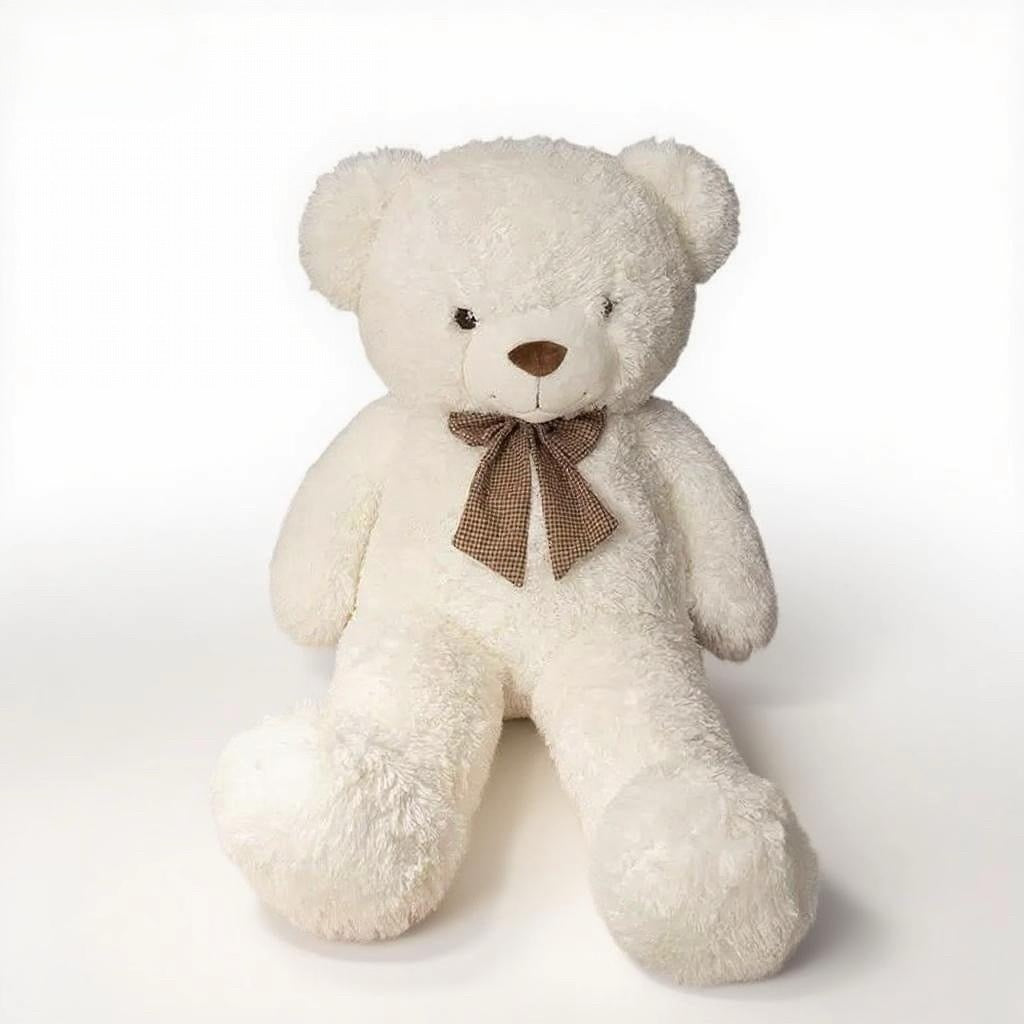 Adorable large white teddy bear plush toy with stylish plaid collar - perfect cuddly gift. You can choose the size, warm companionship, and provide a full sense of security